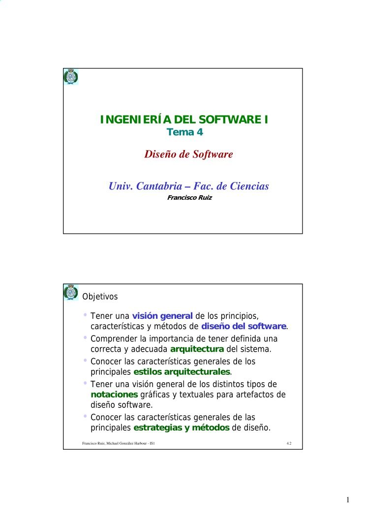 Imágen de pdf INGENIERÍA DEL SOFTWARE I Tema 4 Diseño de Software