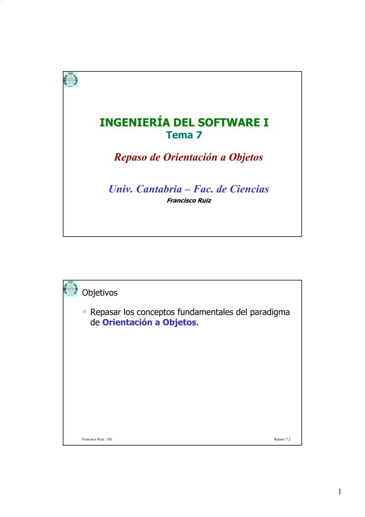 Imágen de pdf INGENIERÍA DEL SOFTWARE I - Tema 7 - Repaso de Orientación a Objetos