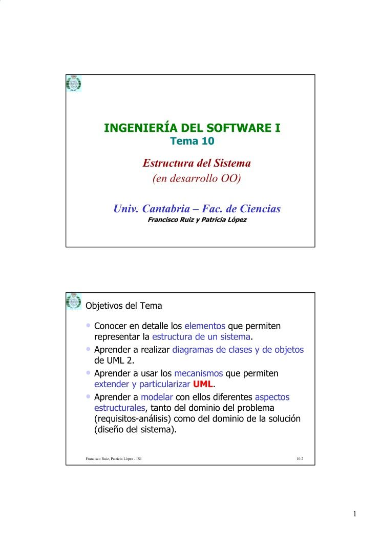 Imágen de pdf INGENIERÍA DEL SOFTWARE I - Tema 10 - Estructura del Sistema (en desarrollo OO)