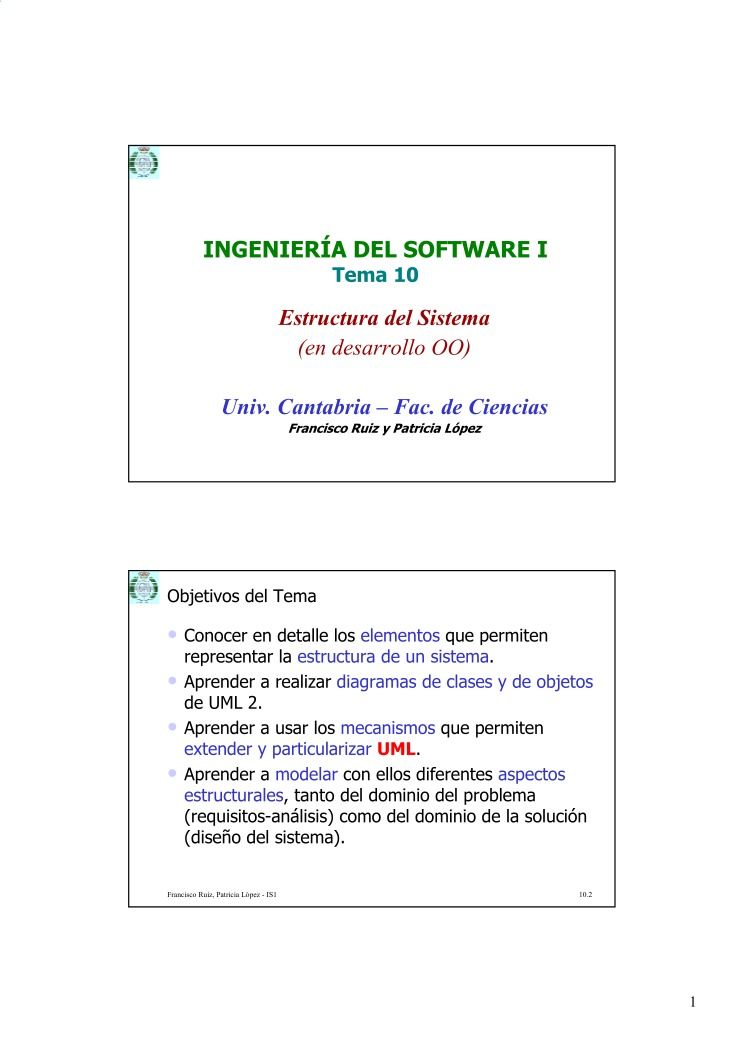 Imágen de pdf INGENIERÍA DEL SOFTWARE I - Tema 10 - Estructura del Sistema (en desarrollo OO)
