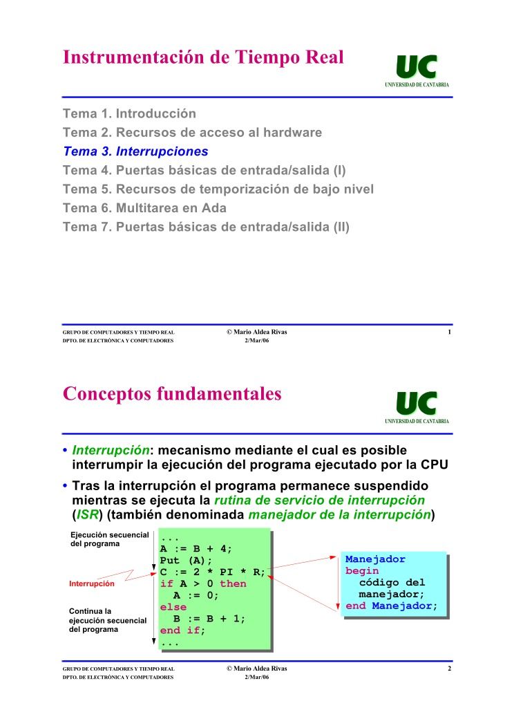 Imágen de pdf Instrumentación de Tiempo Real - Tema 3. Interrupciones