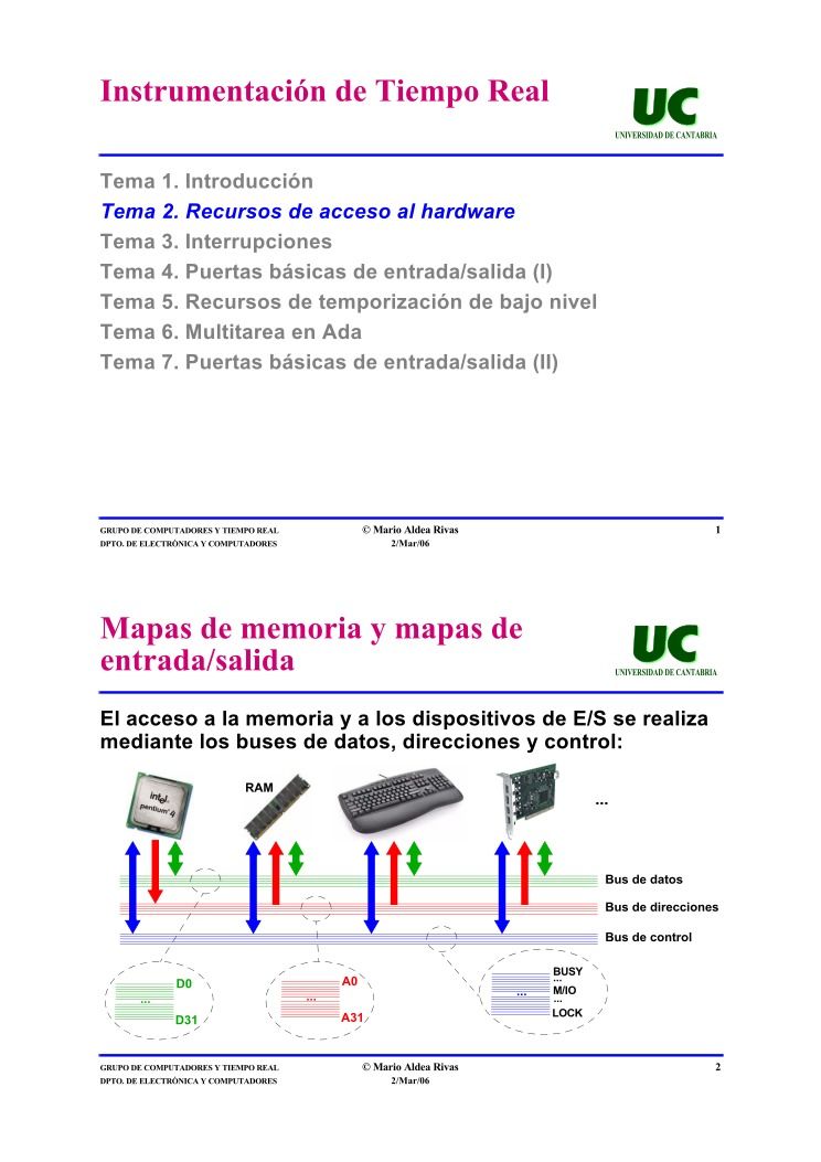 Imágen de pdf Instrumentación de Tiempo Real - Tema 2. Recursos de acceso al hardware