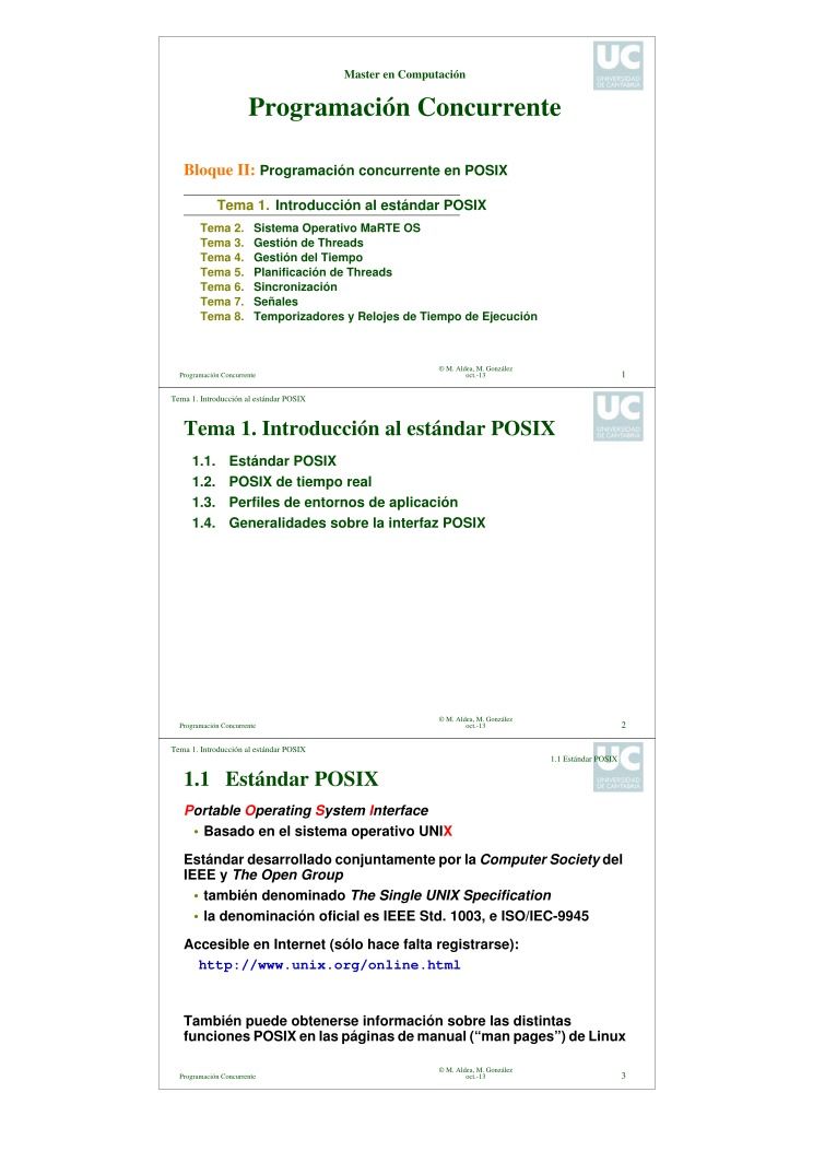 Imágen de pdf Programación Concurrente - Bloque II: Programación concurrente en POSIX - Tema 1. Introducción al estándar POSIX