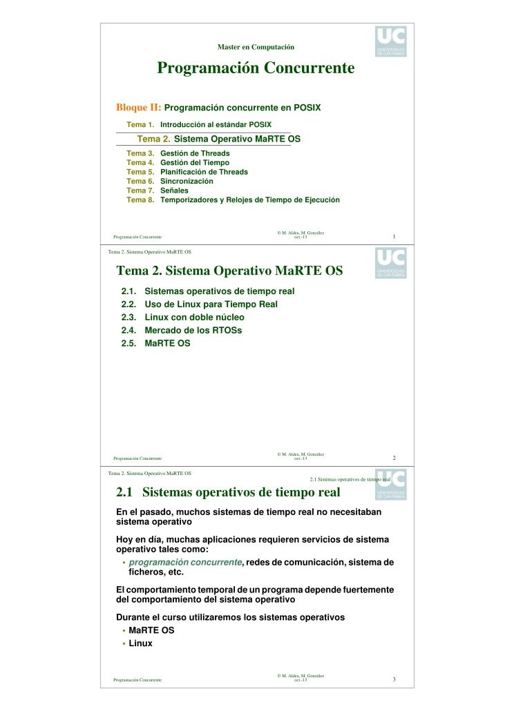 Imágen de pdf Programación Concurrente - Bloque II: Programación concurrente en POSIX - Tema 2. Sistema Operativo MaRTE OS