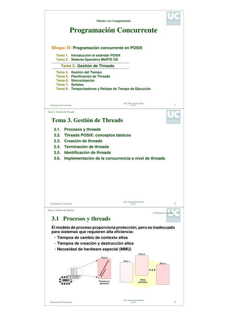 Imágen de pdf Programación Concurrente - Bloque II: Programación concurrente en POSIX - Tema 3. Gestión de Threads