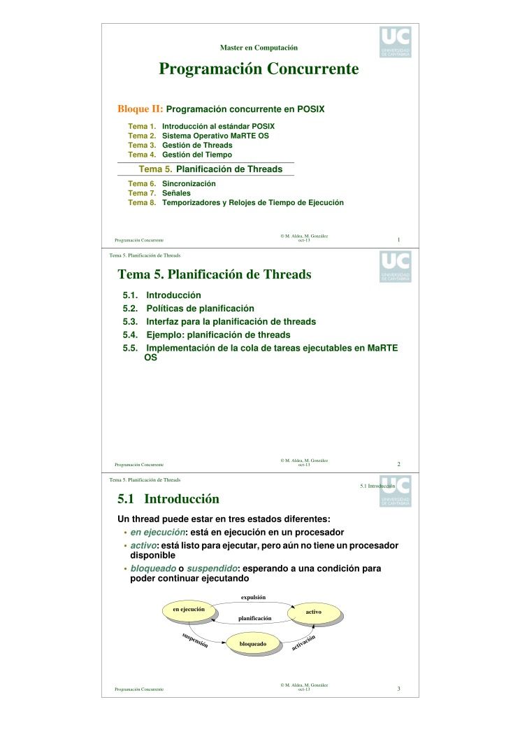 Imágen de pdf Programación Concurrente - Bloque II: Programación concurrente en POSIX - Tema 5. Planificación de Threads