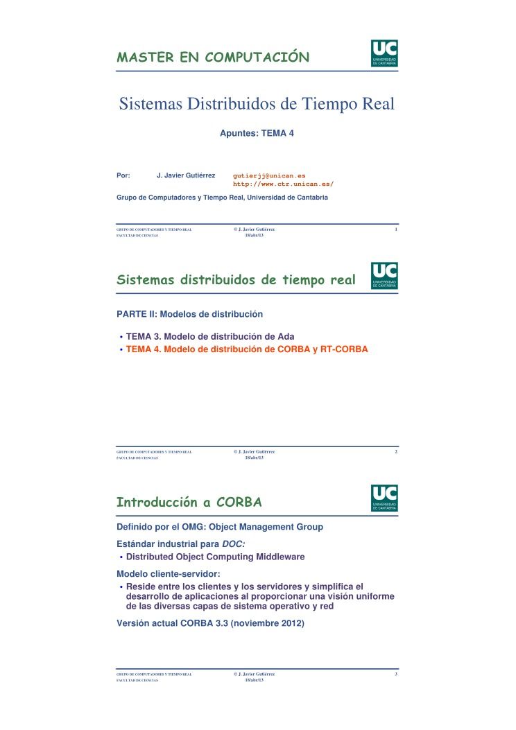 Imágen de pdf Sistemas distribuidos de tiempo real - TEMA 4. Modelo de distribución de CORBA y RT-CORBA