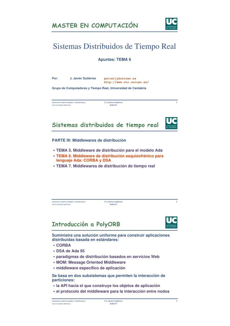 Imágen de pdf Sistemas distribuidos de tiempo real - TEMA 6. Middleware de distribución esquizofrénico para lenguaje Ada: CORBA y DS