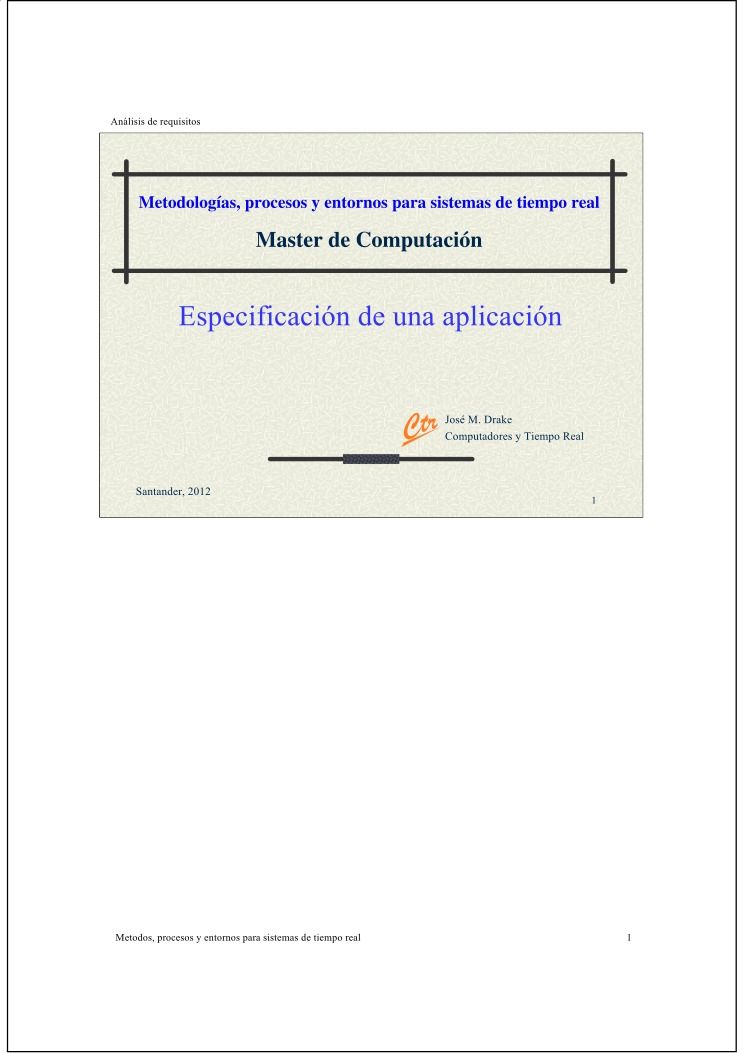 Imágen de pdf Metodologías, procesos y entornos para sistemas de tiempo real - Master de Computación - Especificación de una aplicación