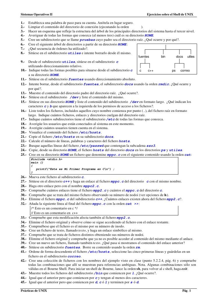 Imágen de pdf Sistemas Operativos II - Ejercicios sobre el Shell de UNIX