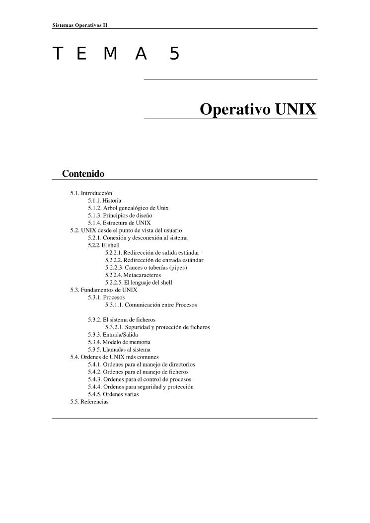 Imágen de pdf Sistemas Operativos II TEMA 5 - Operativo UNIX