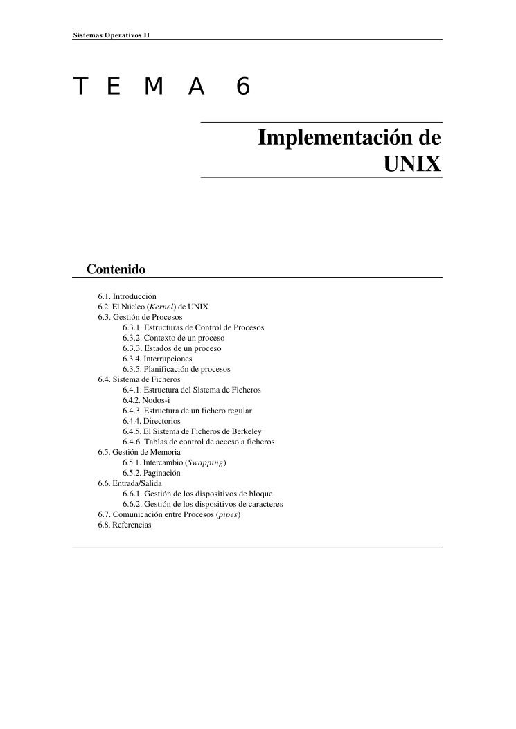 Imágen de pdf Sistemas Operativos II - TEMA 6 - Implementación de UNIX