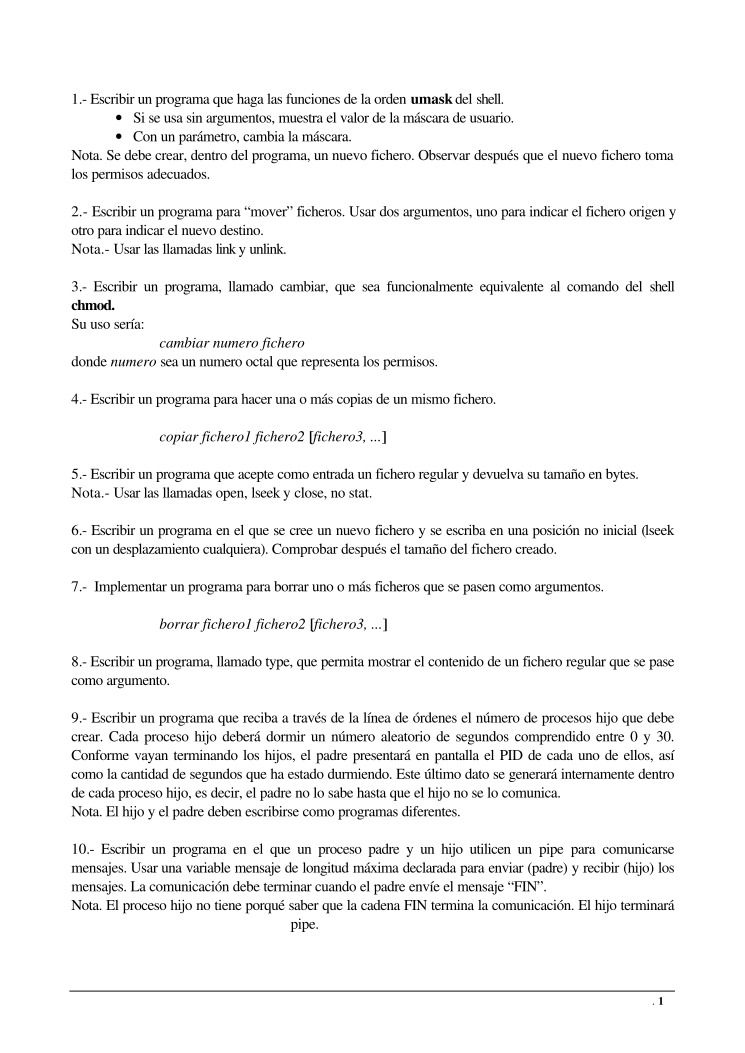 Imágen de pdf Sistemas Operativos II Ejercicios sobre programación en UNIX