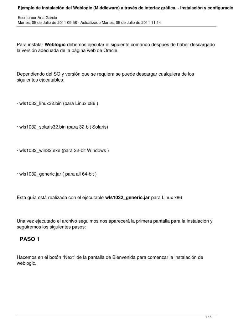 Imágen de pdf Ejemplo de instalación del Weblogic (Middleware) a través de interfaz gráfica. - Instalación y configuración - Orasite.com