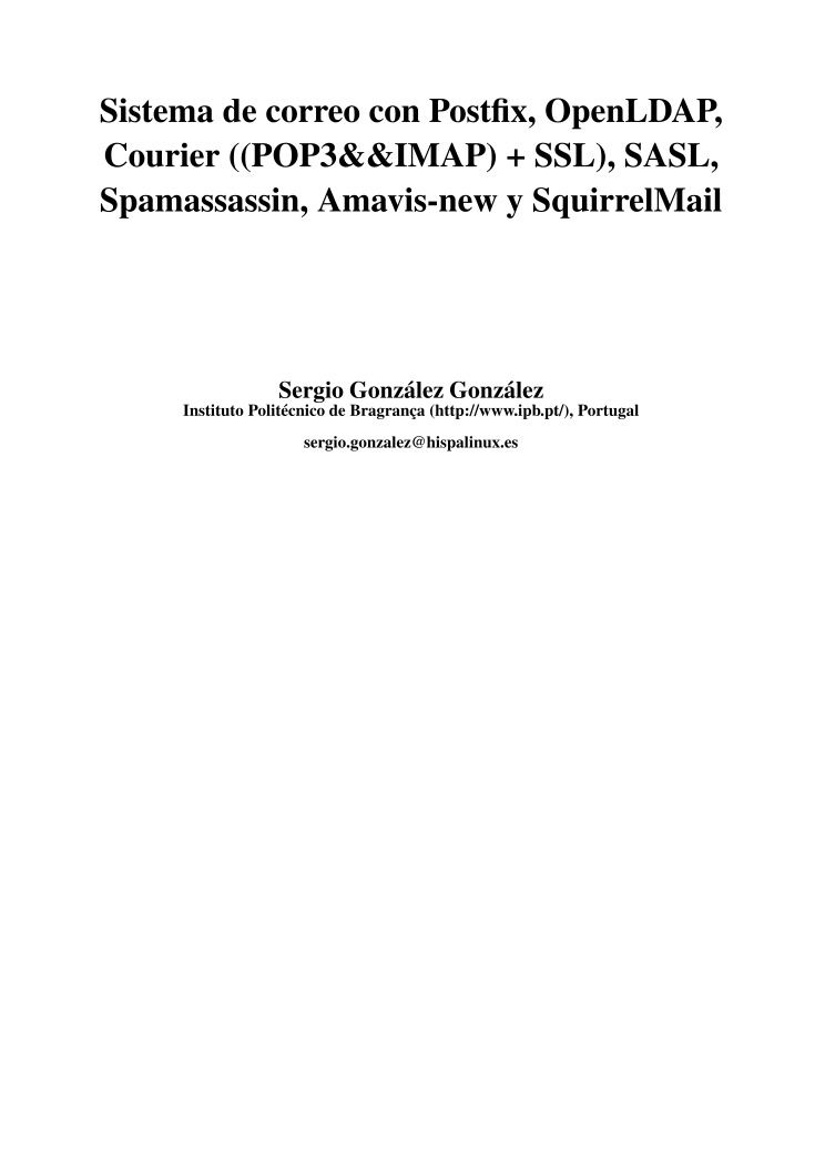 Imágen de pdf Sistema de correo con Postfix, OpenLDAP, Courier ((POP3&&IMAP) + SSL), SASL, Spamassassin, Amavis-new y SquirrelMail