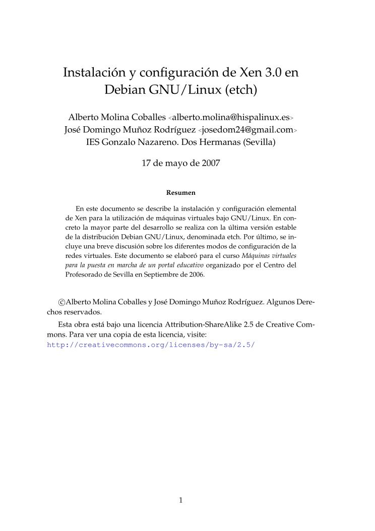 Imágen de pdf Instalación y configuración de Xen 3.0 en Debian GNU/Linux