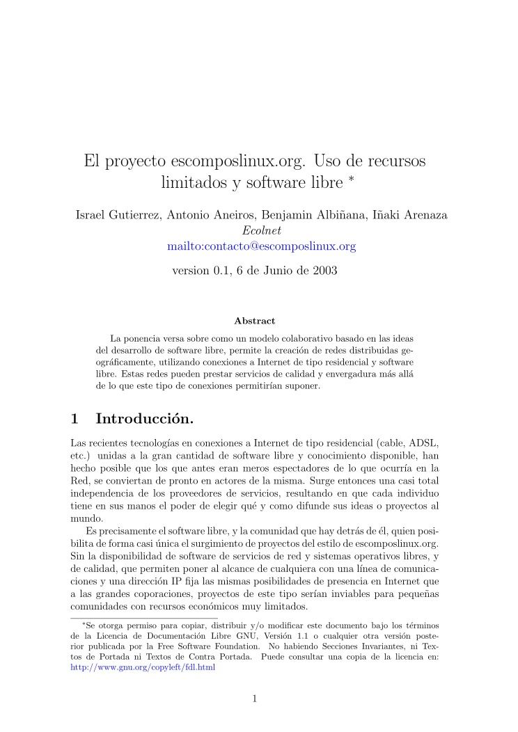 Imágen de pdf El proyecto escomposlinux.org. Uso de recursos limitados y software libre