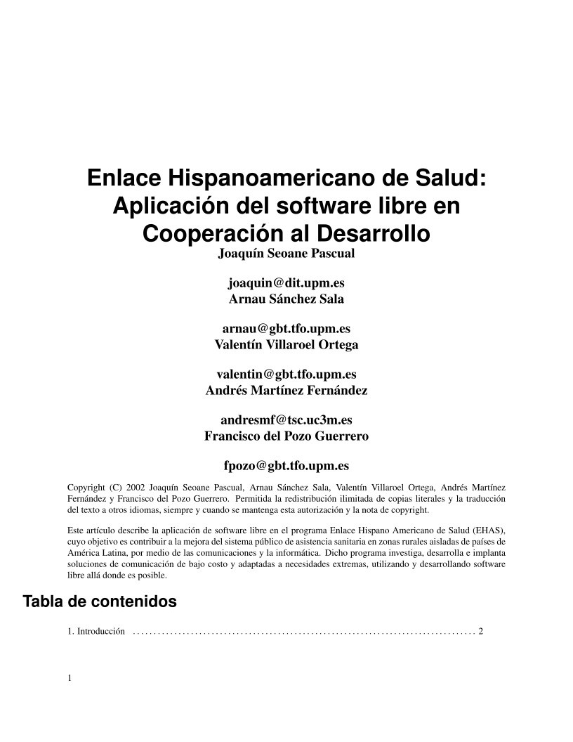 Imágen de pdf Enlace Hispanoamericano de Salud: Aplicación del software libre en Cooperación al Desarrollo