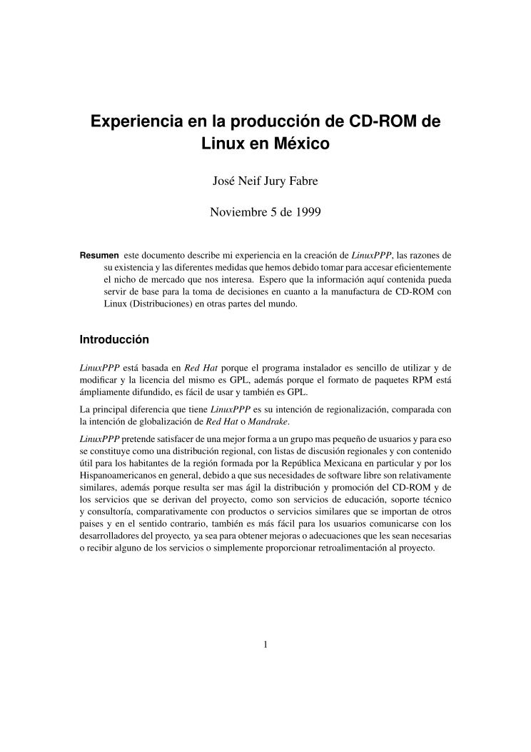 Imágen de pdf Experiencia en la producción de CD-ROM de Linux en México