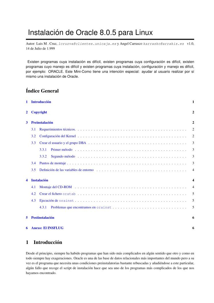 Imágen de pdf Instalacion Oracle 8.0.5 Mini Como