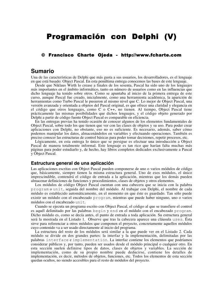 Imágen de pdf Programación con Delphi (V)