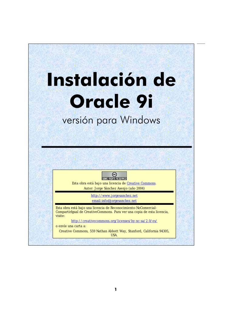 Imágen de pdf Instalación de Oracle 9i - versión para Windows