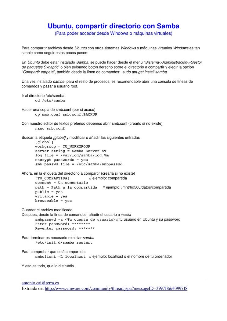 Imágen de pdf Ubuntu, compartir directorio con Samba (Para poder acceder desde Windows o máquinas virtuales)