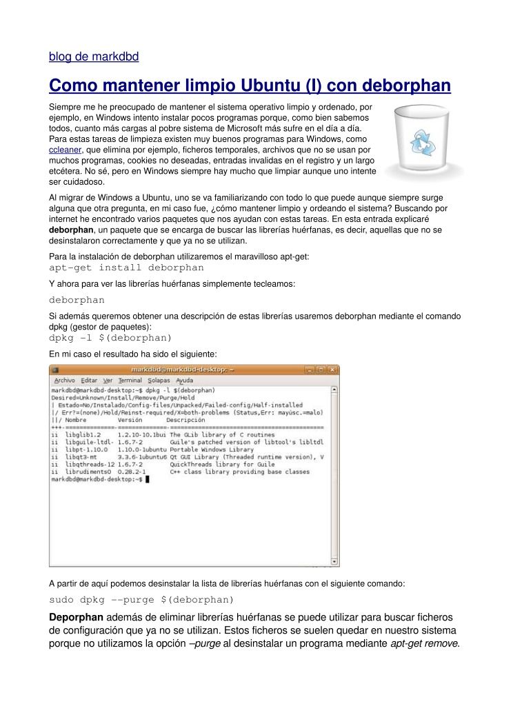 Imágen de pdf Como mantener limpio Ubuntu (I) con deborphan