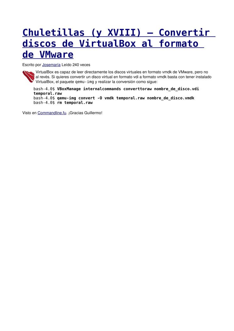 Imágen de pdf Chuletillas (y XVIII) – Convertir discos de VirtualBox al formato de VMware