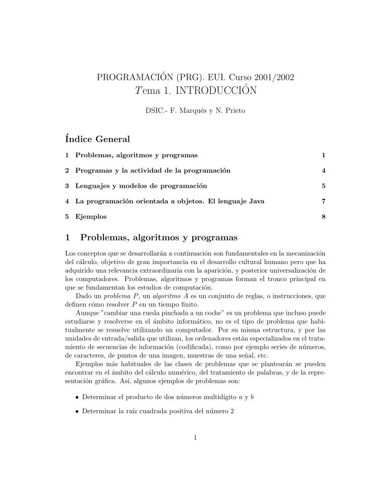 Imágen de pdf PROGRAMACIÓN (PRG). EUI. Curso 2001/2002 - Tema 1. INTRODUCCIÓN