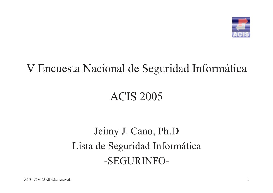 Imágen de pdf V Encuesta Nacional de Seguridad Informática ACIS 2005
