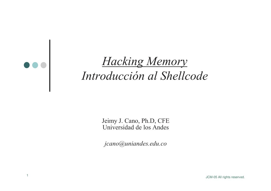 Imágen de pdf Hacking Memory - Introducción al Shellcode