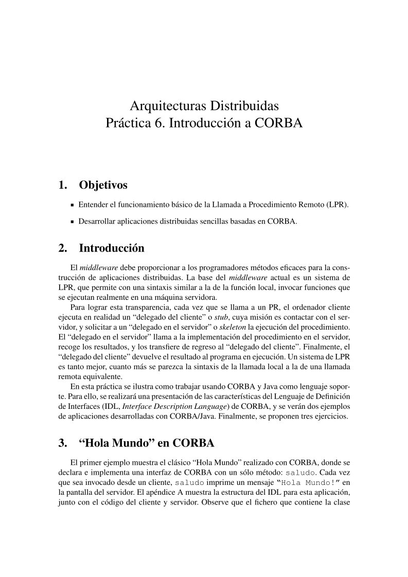 Imágen de pdf Arquitecturas Distribuidas Práctica 6. Introducción a CORBA