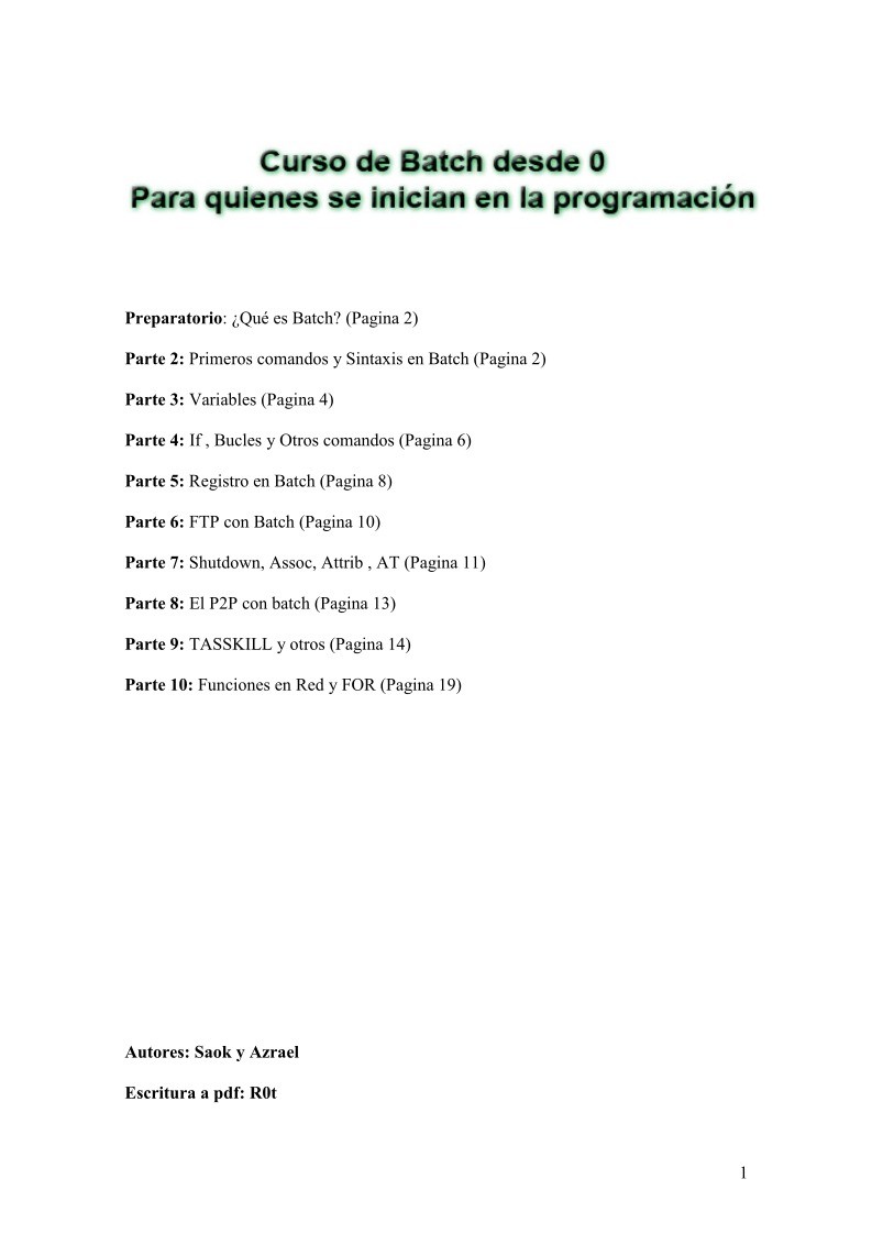 Imágen de pdf Curso de Batch desde 0 - Para quieres se inician en la programación