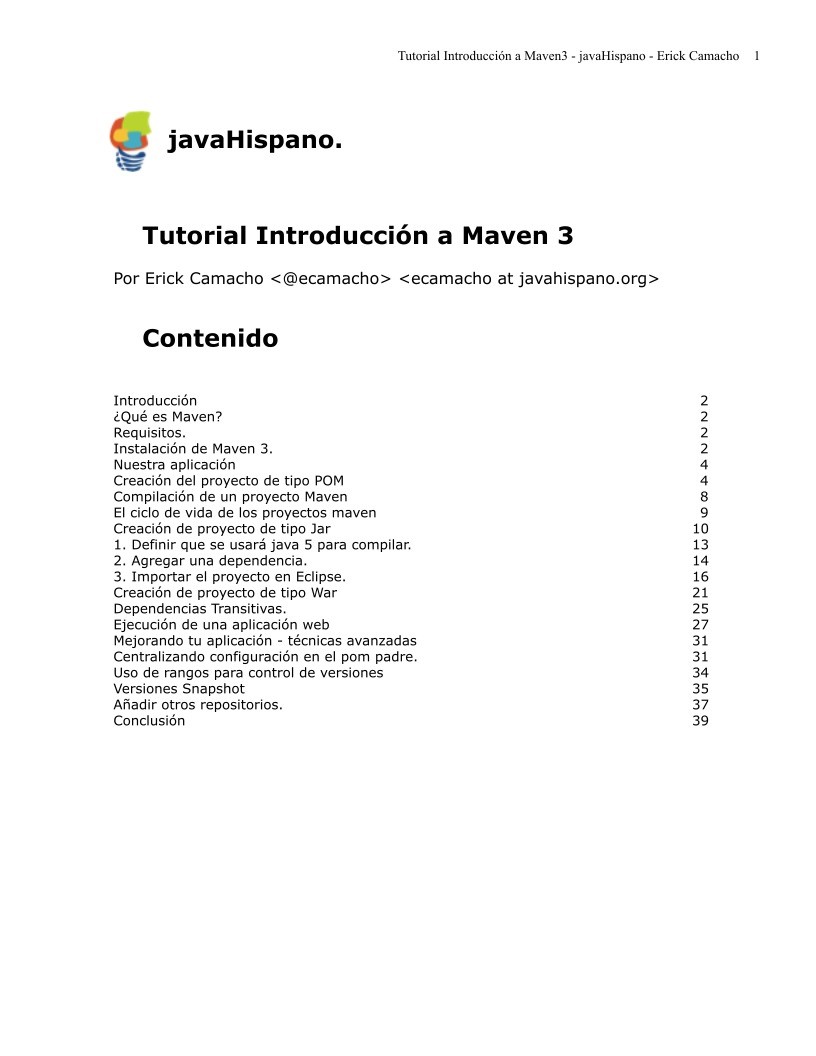 Imágen de pdf Tutorial Introducción a Maven 3 Erick Camacho