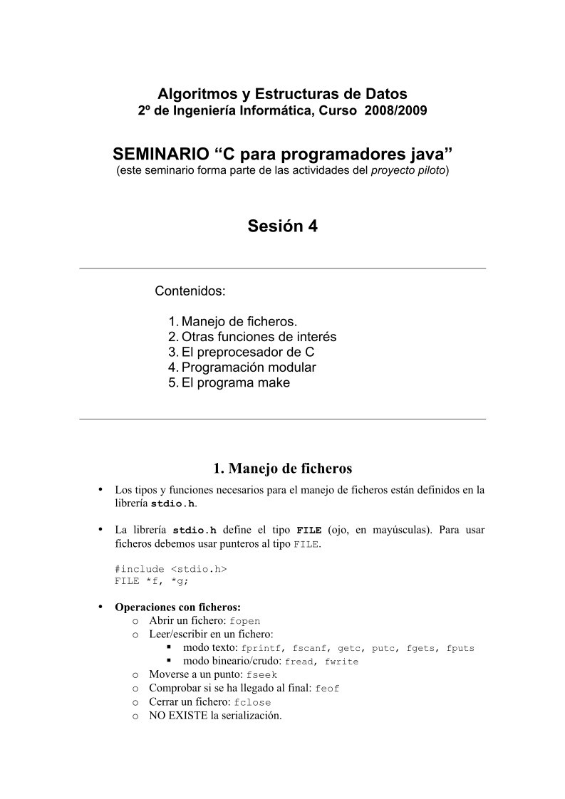 Imágen de pdf SEMINARIO “C para programadores java” - Sesión 4