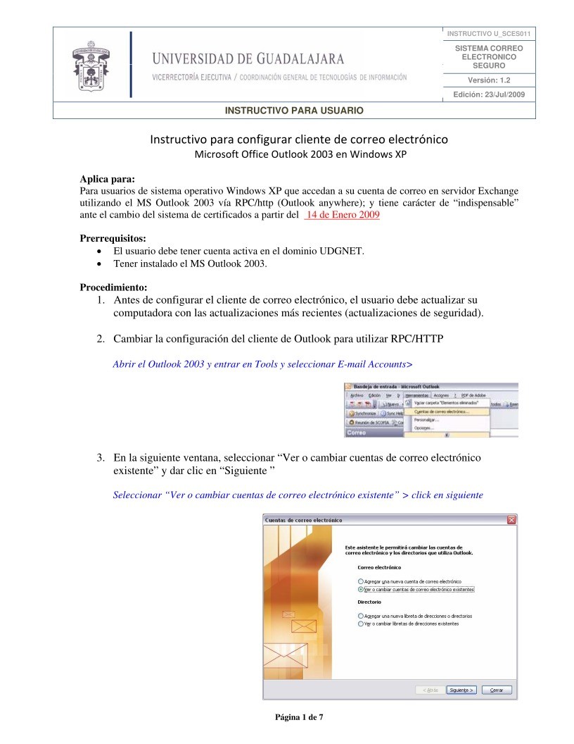 Imágen de pdf Instructivo para configurar cliente de correo electrónico   Microsoft Office Outlook 2003 en Windows XP