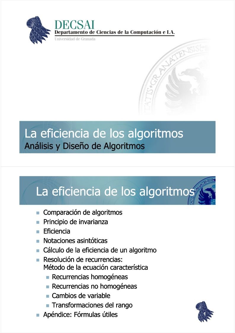 Imágen de pdf Análisis y Diseño de Algoritmos - La eficiencia de los algoritmos