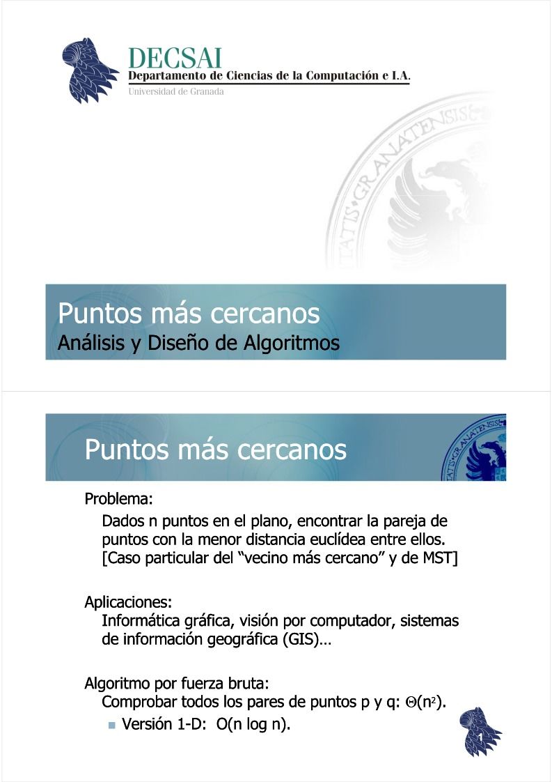 Imágen de pdf Análisis y Diseño de Algoritmos - Puntos más cercanos