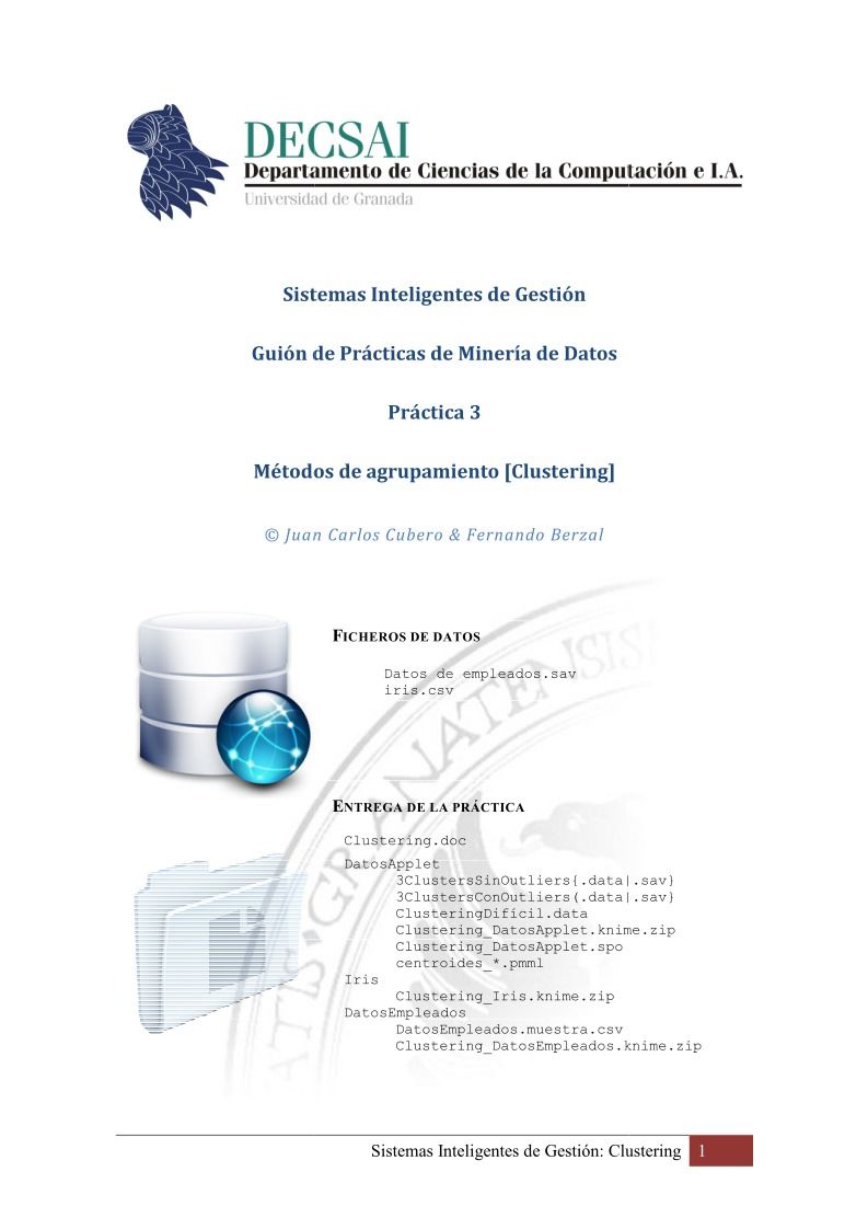 Imágen de pdf Sistemas Inteligentes de Gestión - Guión de Prácticas de Minería de Datos - Práctica 3 Métodos de agrupamiento