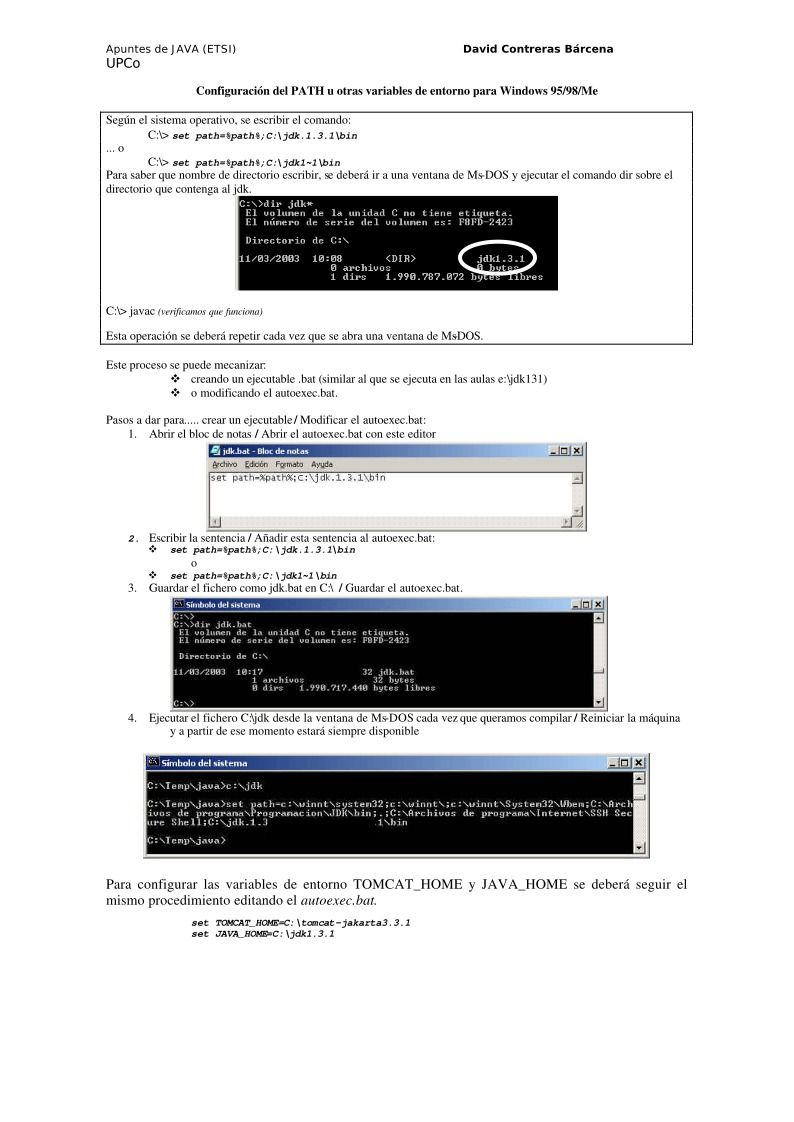 Imágen de pdf Apuntes de JAVA - Configuración del PATH u otras variables de entorno para Windows 95/98/Me