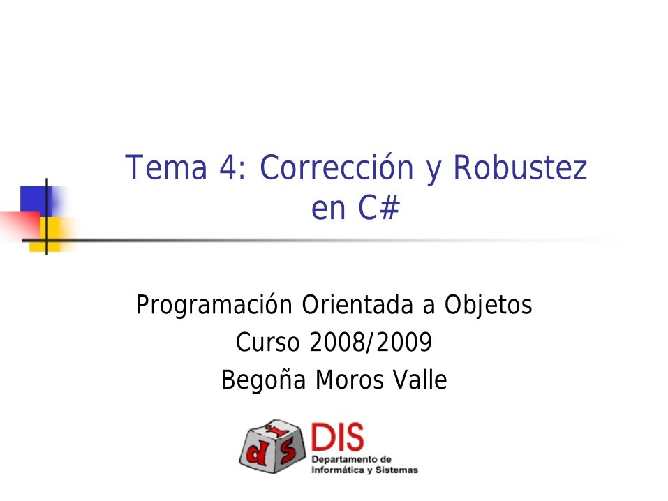 Imágen de pdf Tema 4: Corrección y Robustez en C#