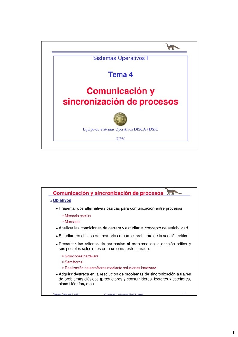 Imágen de pdf Sistemas Operativos I - Tema 4 - Comunicación y sincronización de procesos