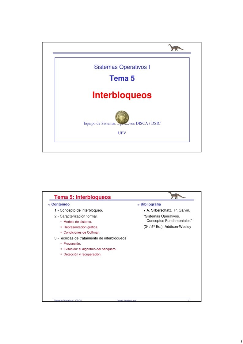 Imágen de pdf Sistemas Operativos I - Tema 5 - Interbloqueos