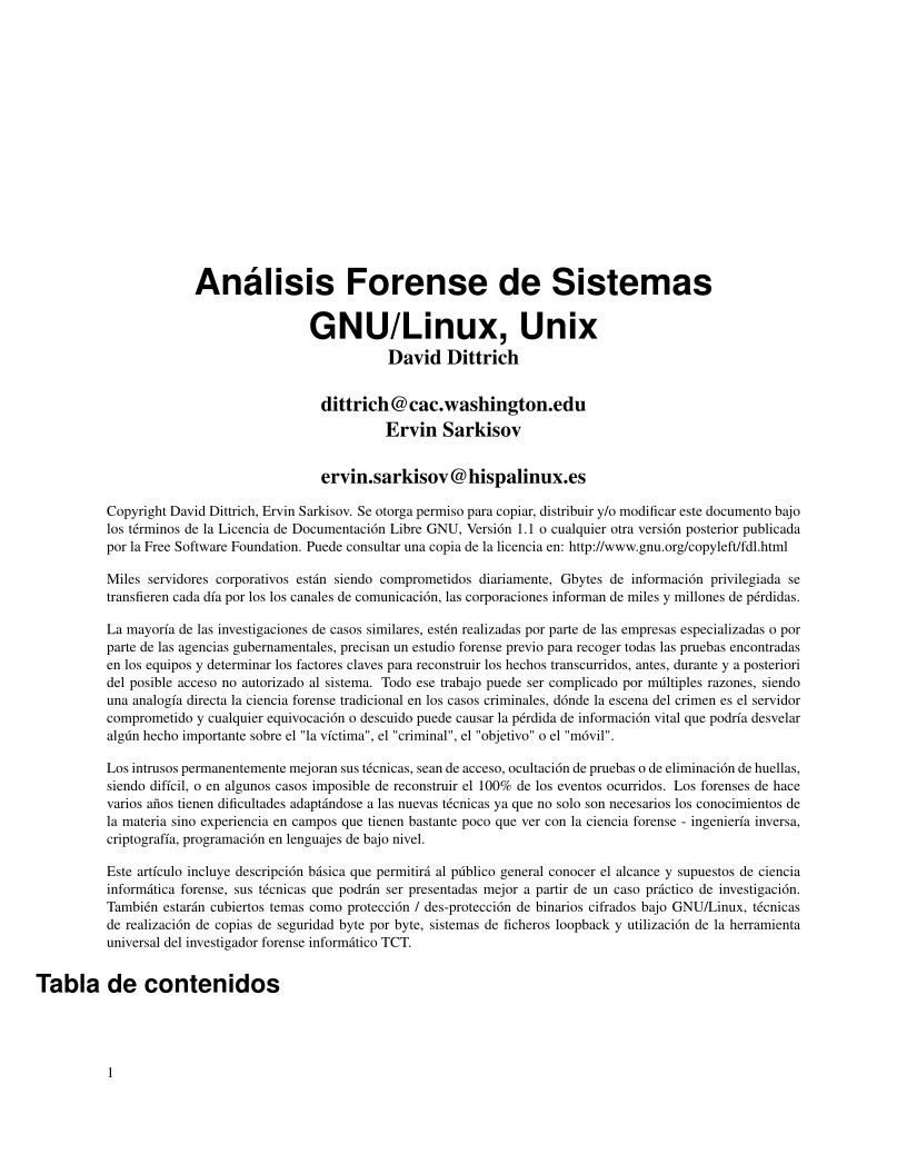 Imágen de pdf Análisis Forense de Sistemas GNU/Linux, Unix