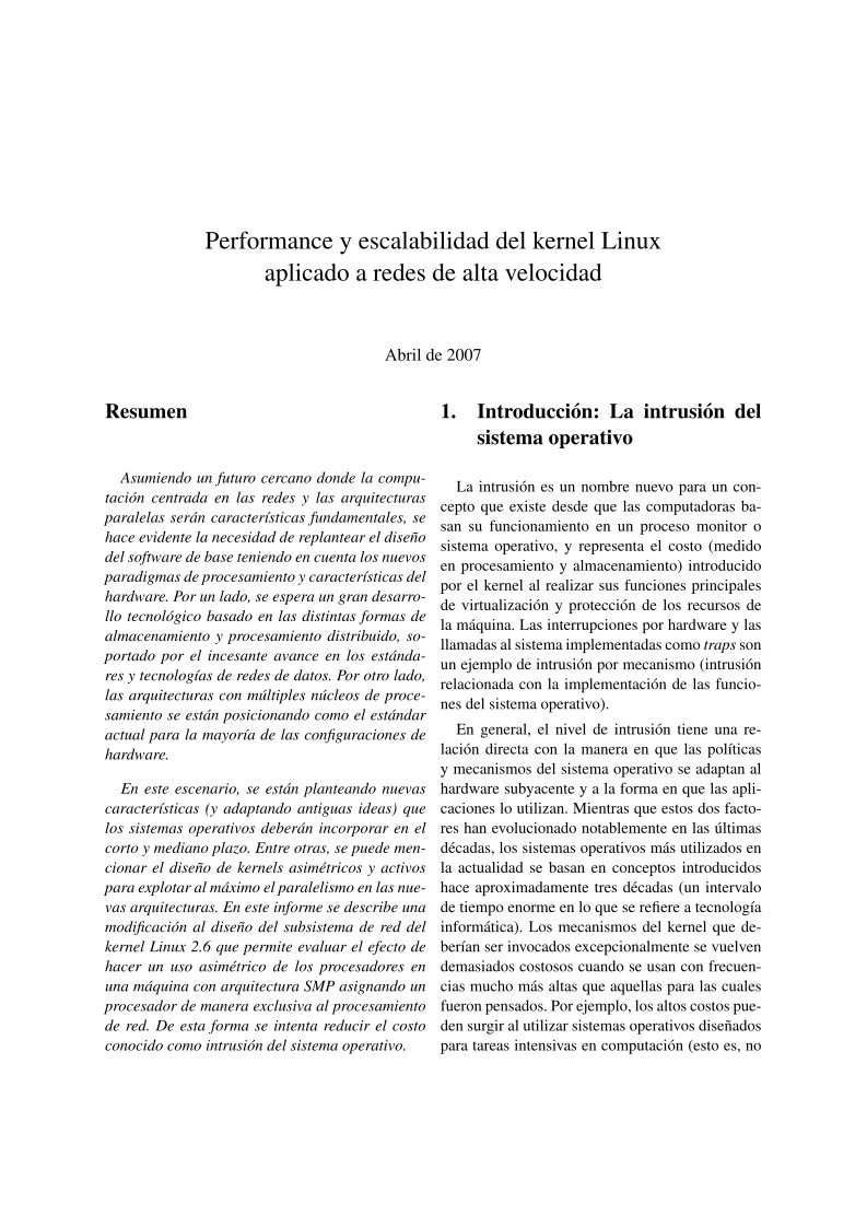 Imágen de pdf Performance y escalabilidad del kernel Linux aplicado a redes de alta velocidad