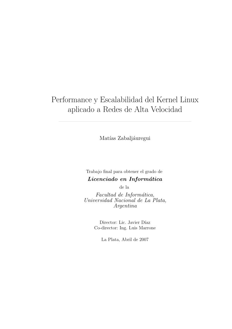 Imágen de pdf Performance y Escalabilidad del Kernel Linux aplicado a Redes de Alta Velocidad