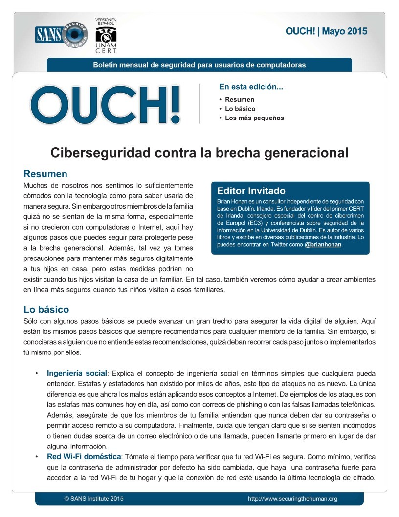 Imágen de pdf OUCH 2015 - Ciberseguridad contra la brecha generacional