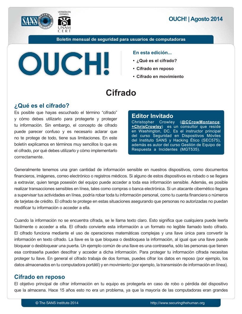 Imágen de pdf OUCH 2014 - Cifrado