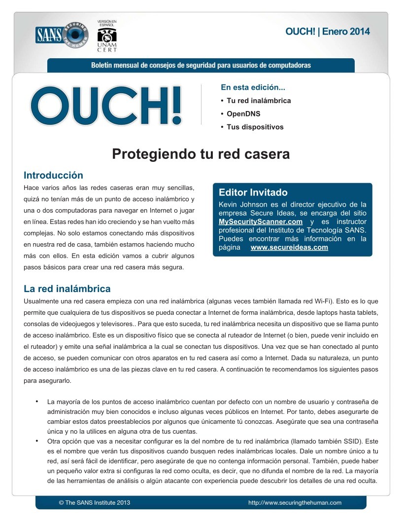 Imágen de pdf OUCH 2014 - Protegiendo tu red casera